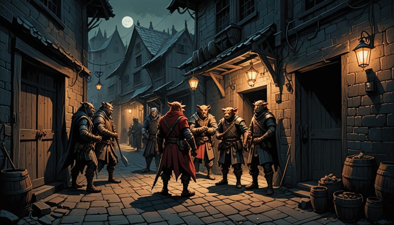 Heroic Fantasy Alleyway Gathering at Red Raging Boar Tavern