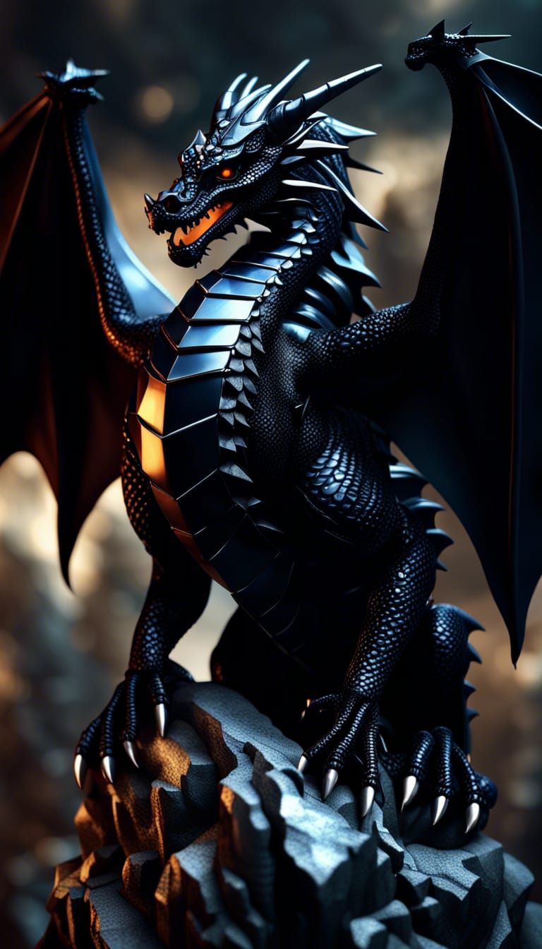 Obsidian Dragon in a Sci-Fi Fantasy Scene