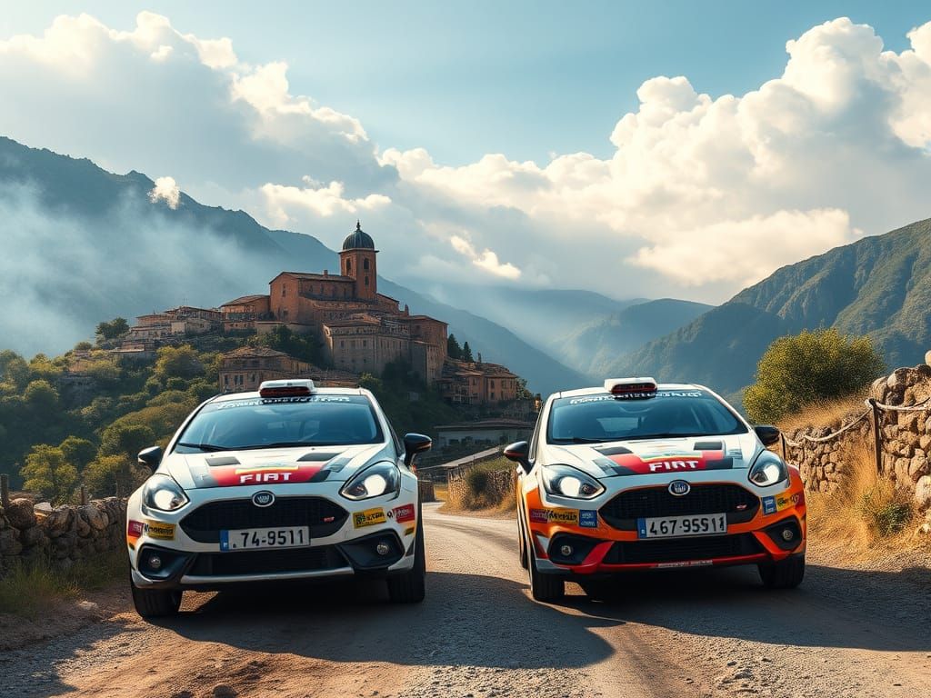 Fiat Rally Cars in Sicily: Watercolor Art