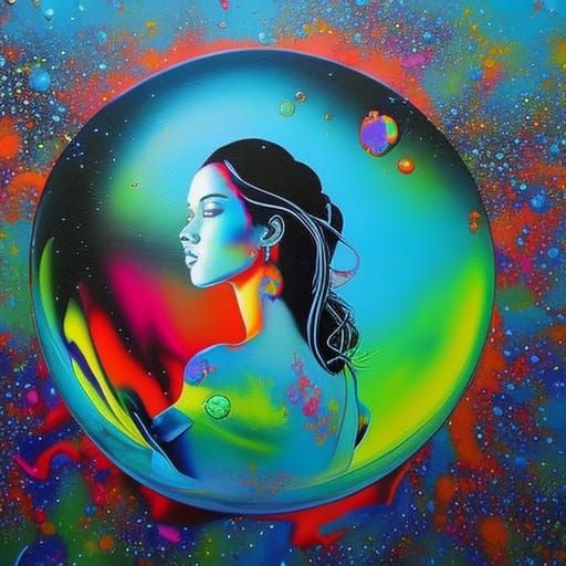 Woman in Bubble: Graffiti Street Art Style