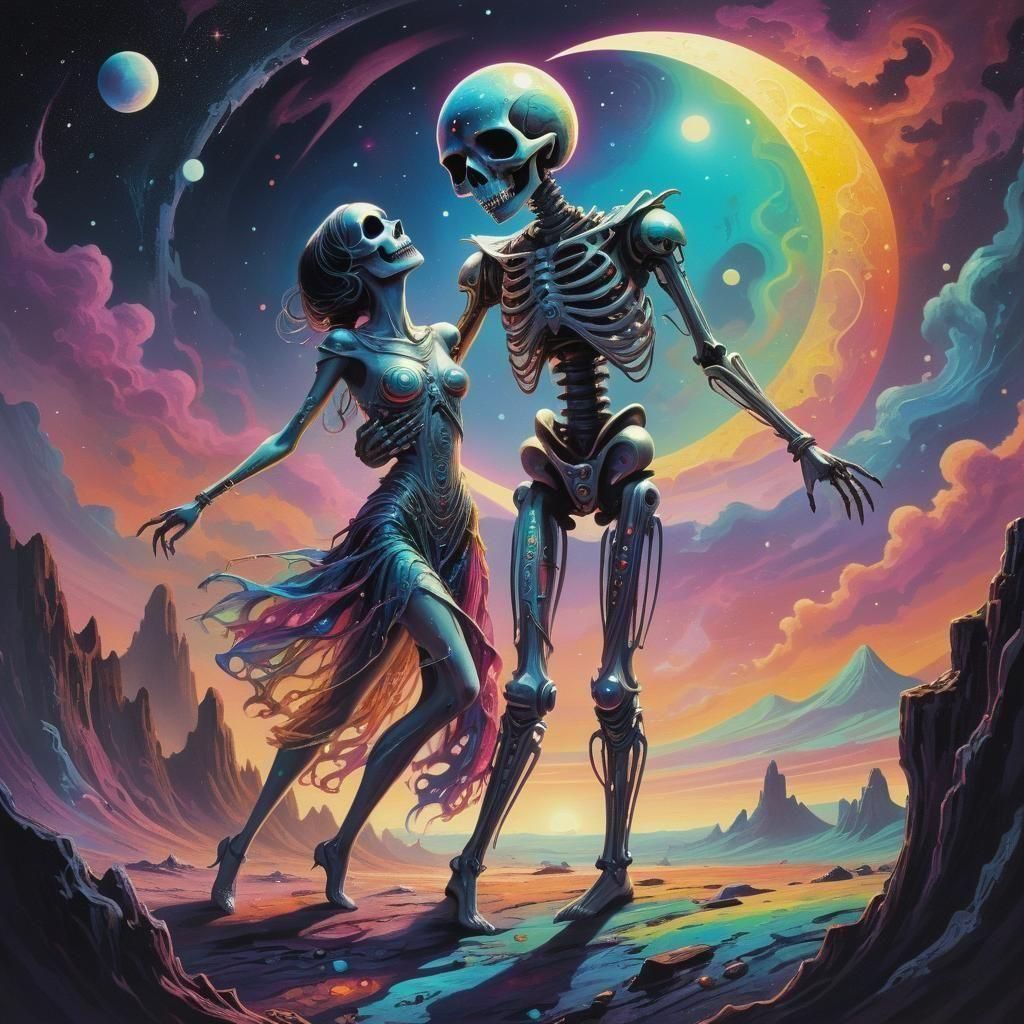 Retrofuturistic Death Dance on a Cosmic Moonscape