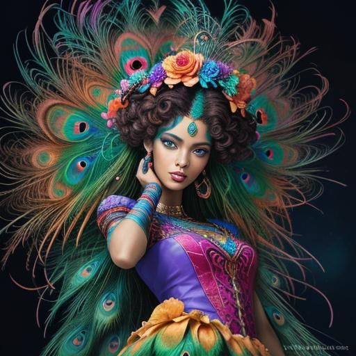 Peacock Woman in Comic Book Style