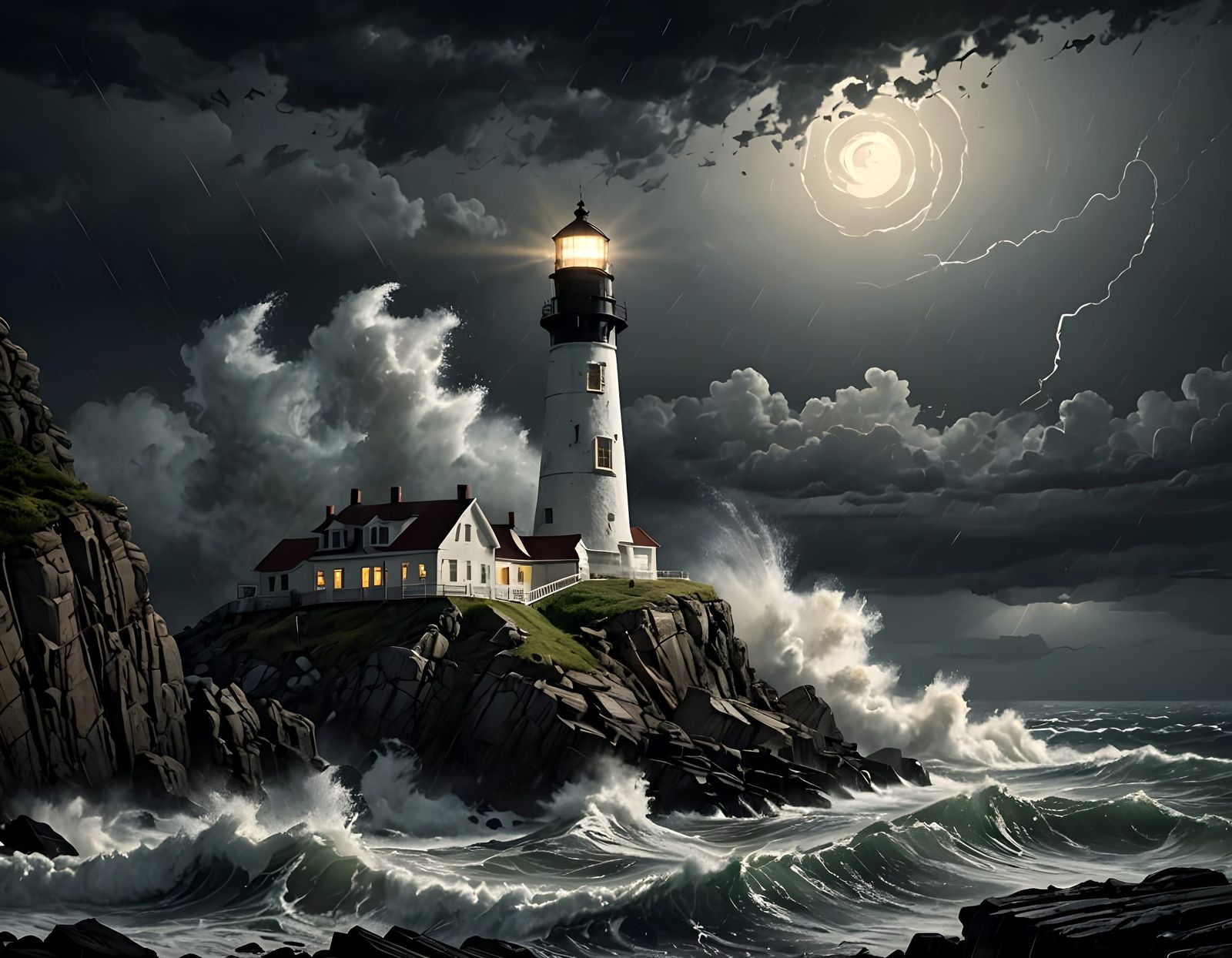 Stormy Night Lighthouse in Hyperrealism Art