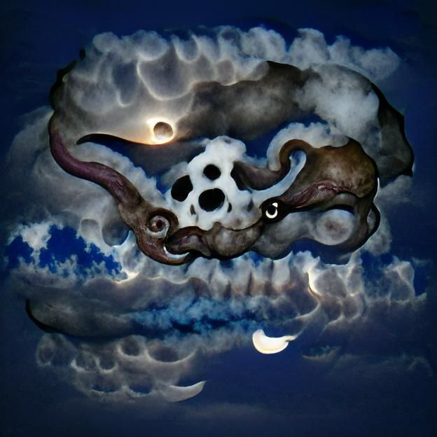 Octopus Skull Clouds Under a Foreboding Moon