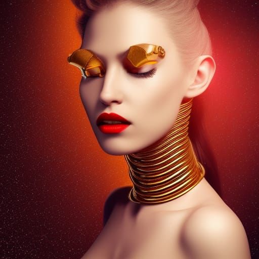 Cyborg Woman with Gold Crown in H.R. Giger Style