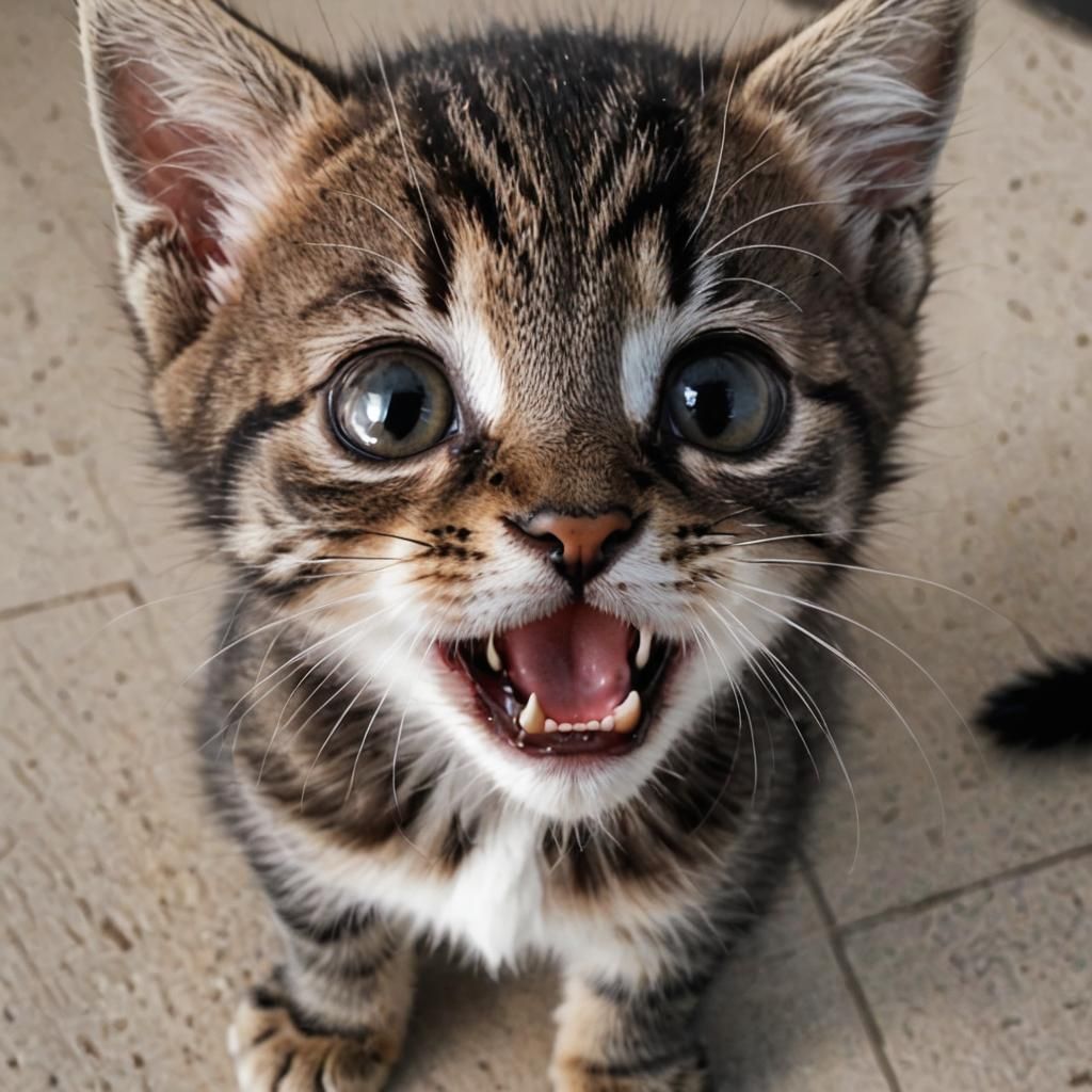 Close-Up of Cute Kitten Biting Camera