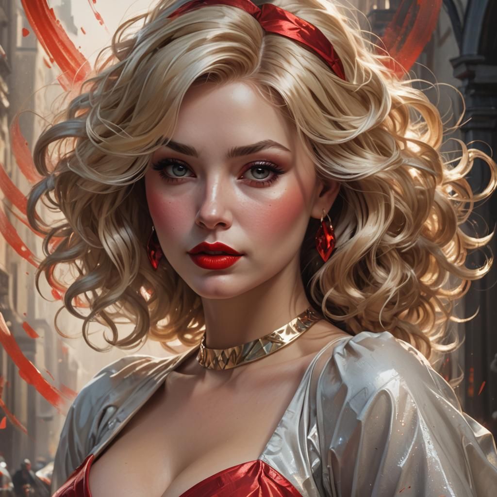 Glamorous Portrait with Red Lipstick, by Greg Rutkowski