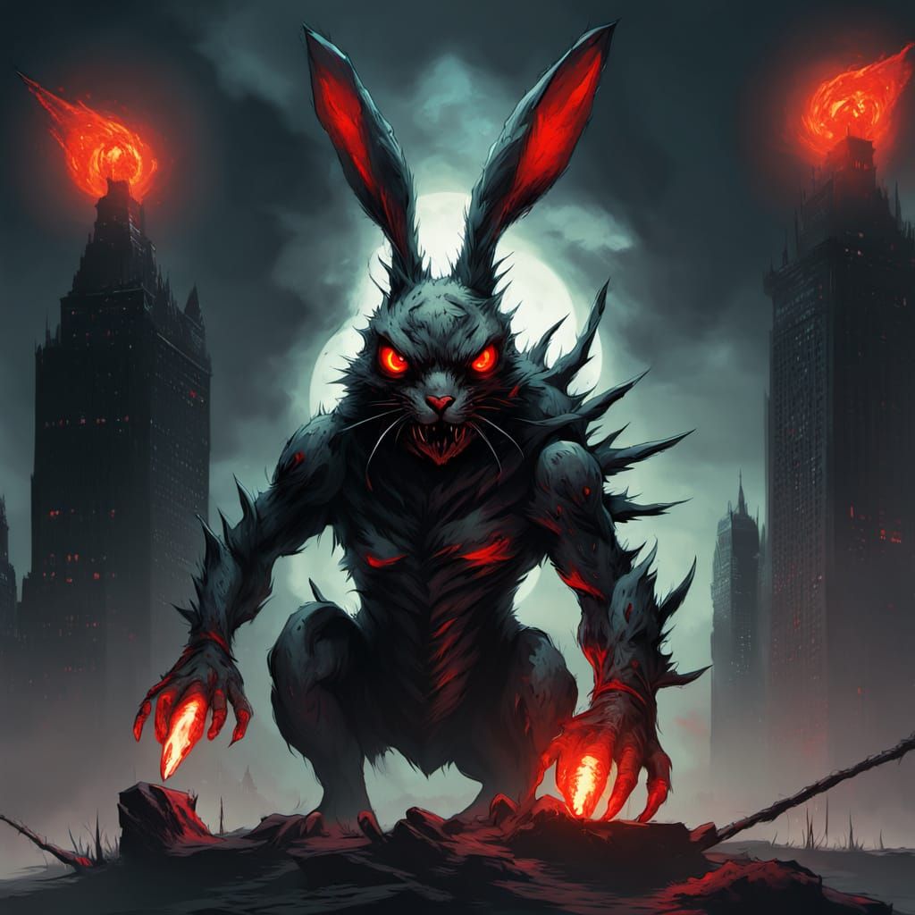 Dark Fantasy Zombie Rabbit in Muted, Moonlit Colors
