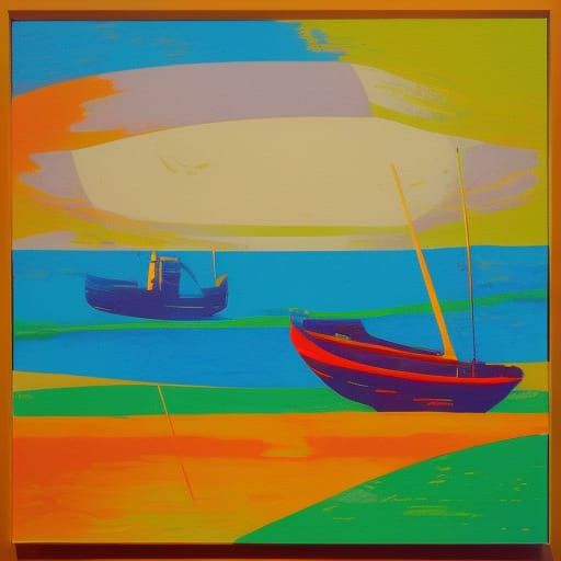 Pop Art Ships at Sunrise in Geometric Style