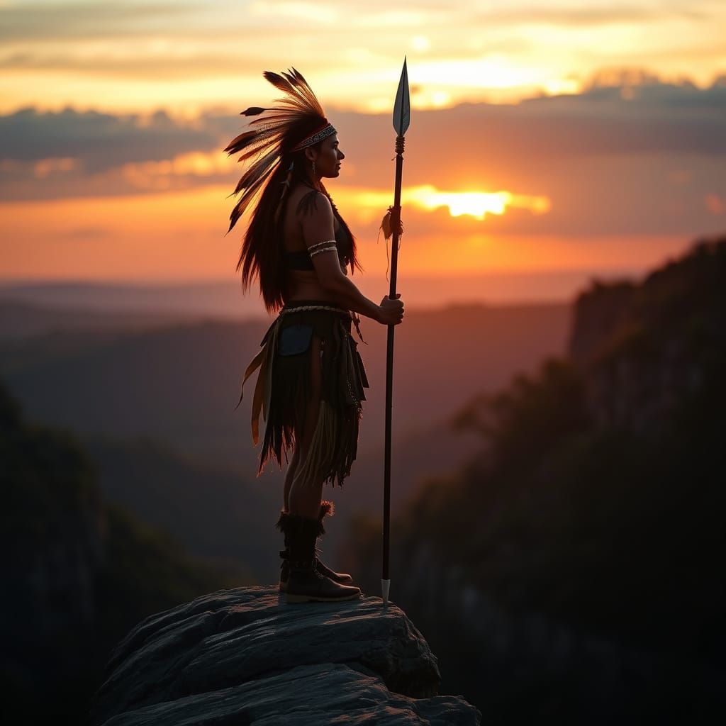 Cherokee Man at Sunset Cliff Edge