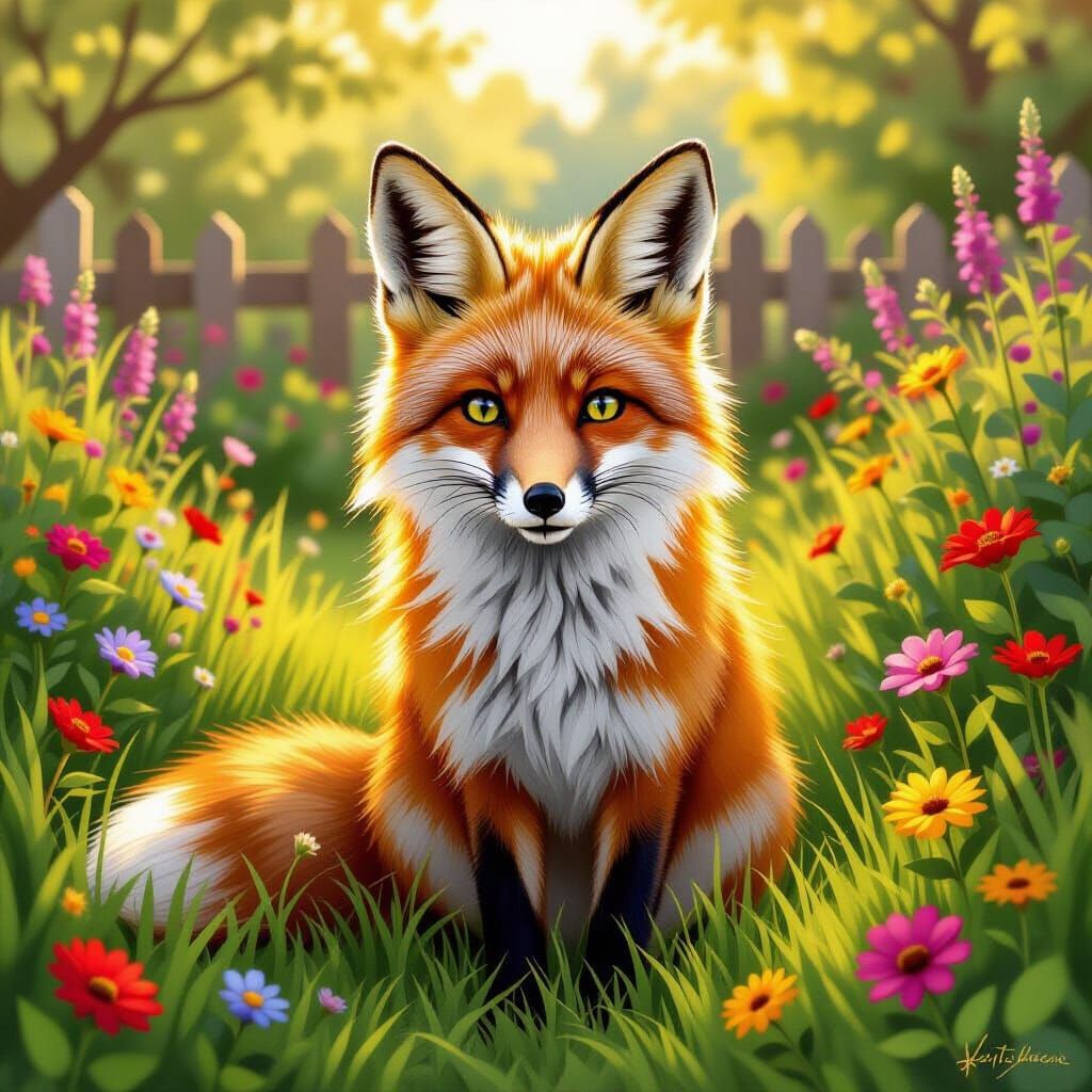 Fox in a Garden, Beatrix Potter & Monet Style
