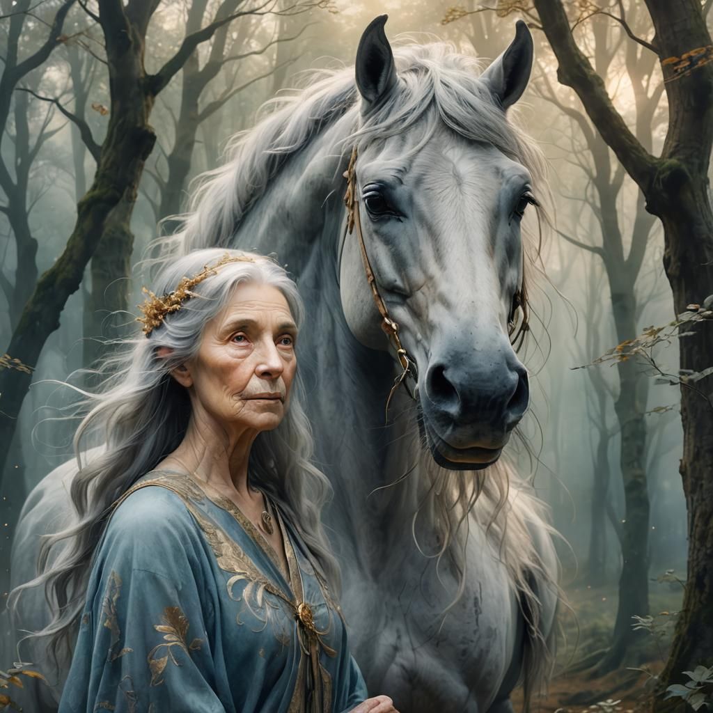 Mystical Horse-Woman Hybrid in Dreamlike Forest