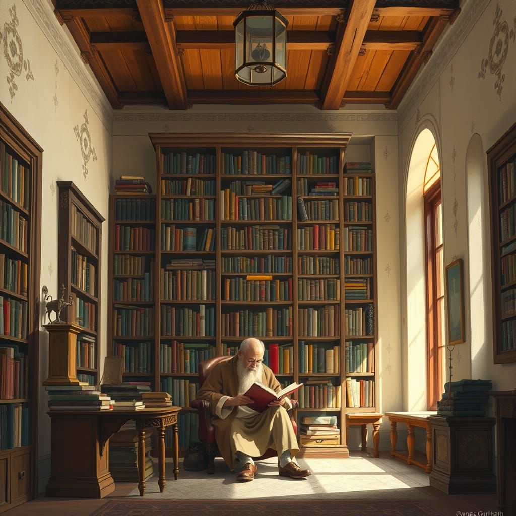 Cozy Study Painting: Solitude, Classical Atmosphere, Eastern...
