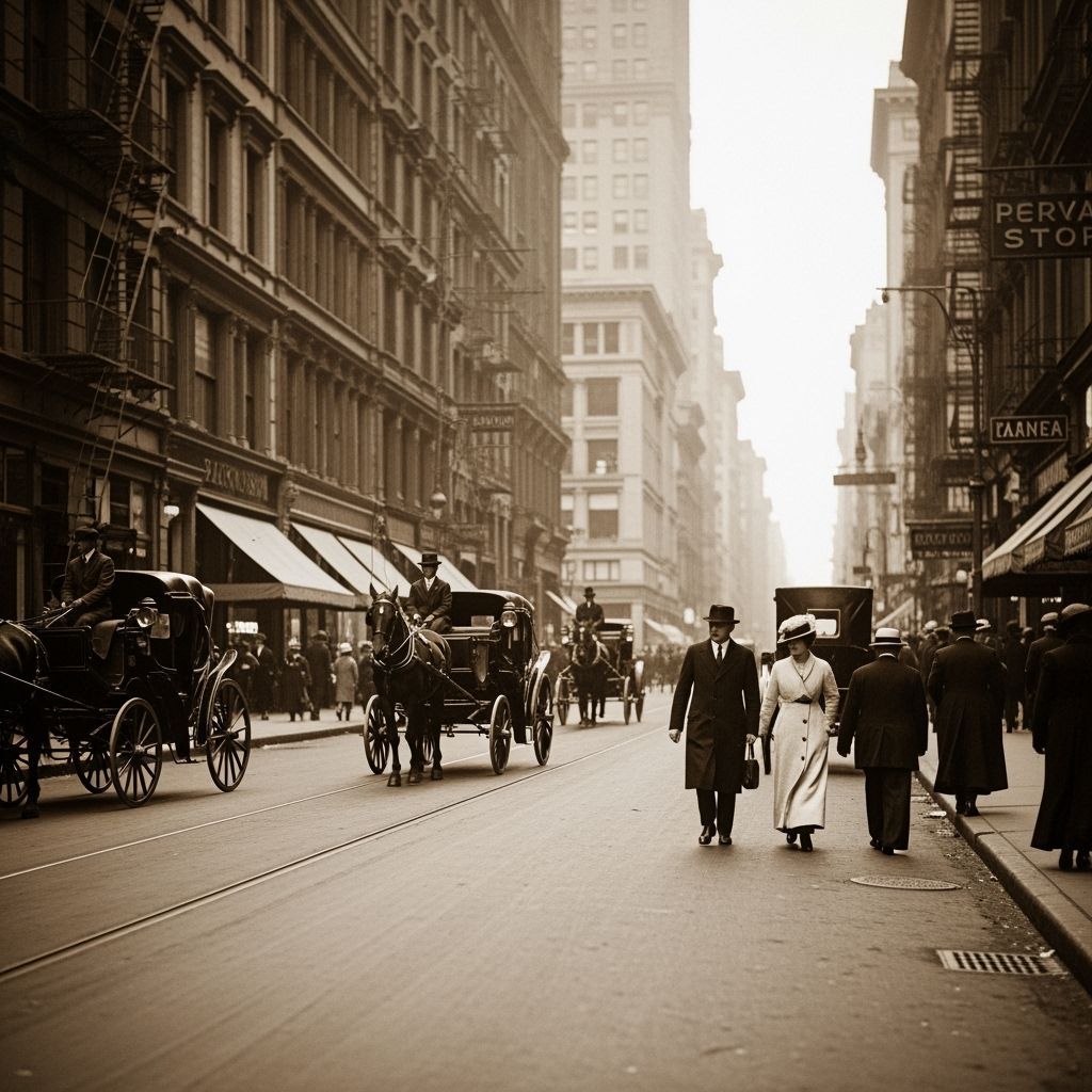 Vintage New York Street Scene in Sepia Tone