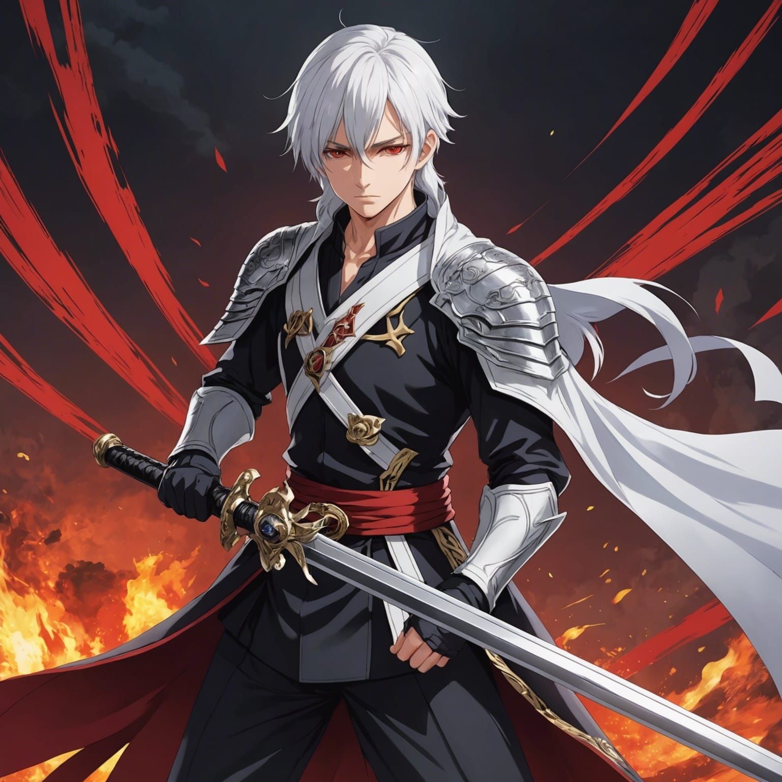 Anime Boy Adventurer with Sword and Red Eye