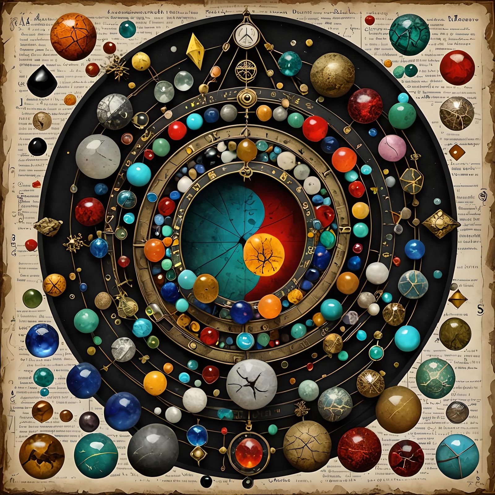 Alchemy Stones on Alchemical Diagram (mixed media)