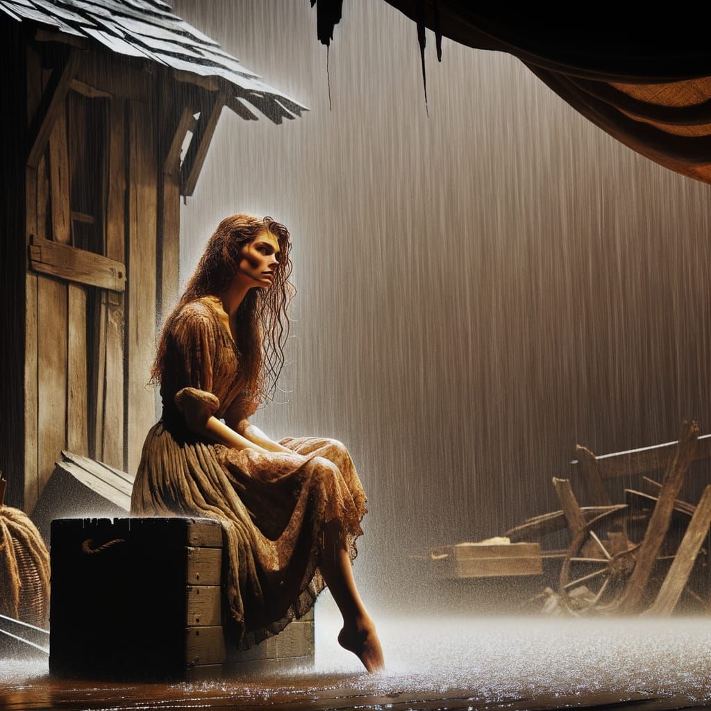 Norse Goddess in Summer Rain, Drip Ink Art