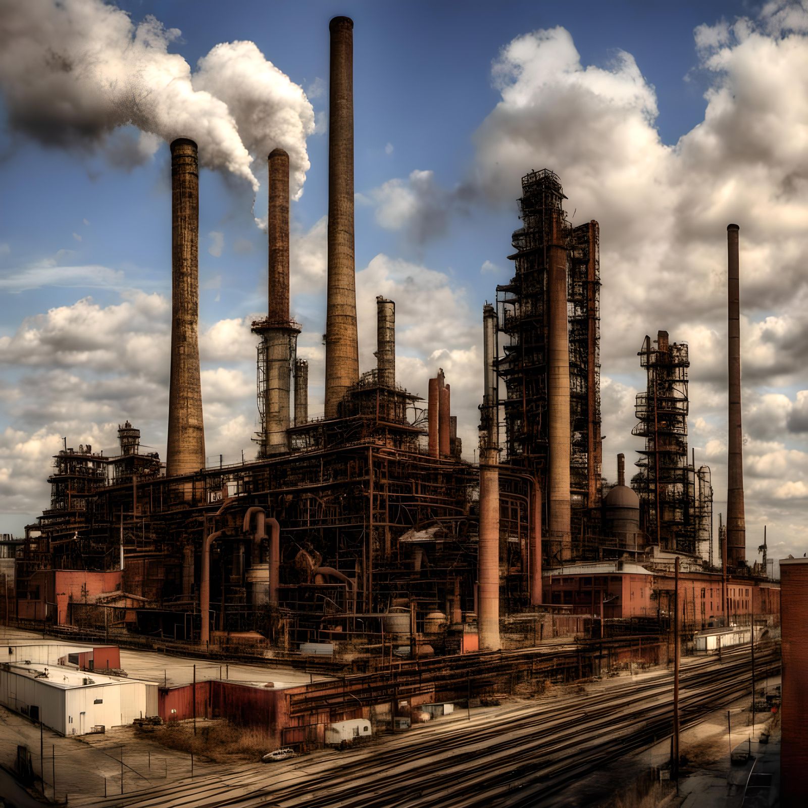 Industrial Oil Refinery at Night in Eraserpunk Style