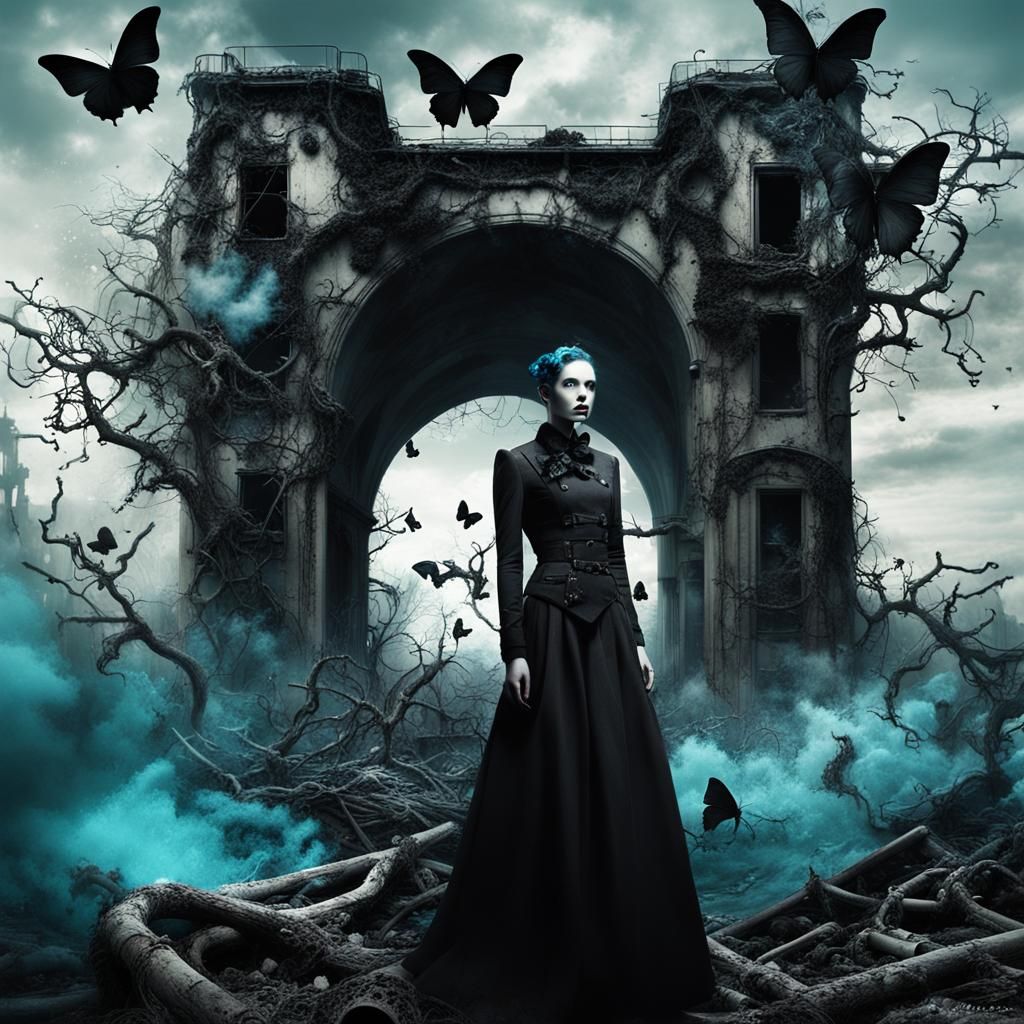 Gothic Model with Butterflies in Dark Fantasy Art