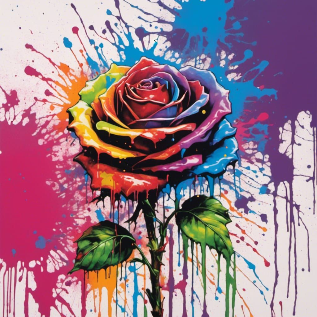 Rainbow Splatter Graffiti Rose Art
