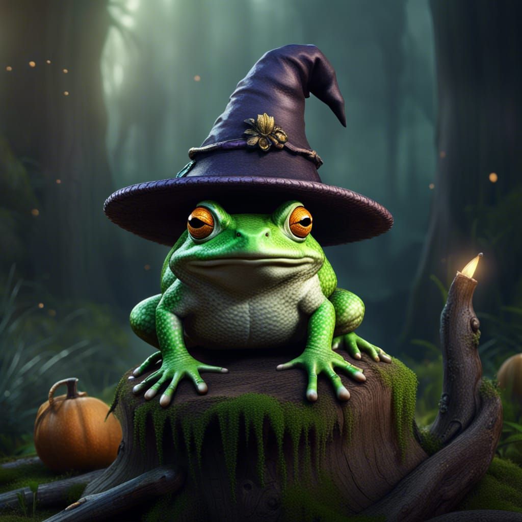 Green Toad in Witch Hat, Fantasy Concept Art