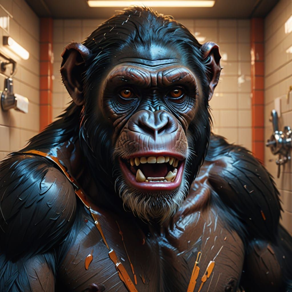 Chimpanzee Shaving with Cutthroat Razor, Digital Art