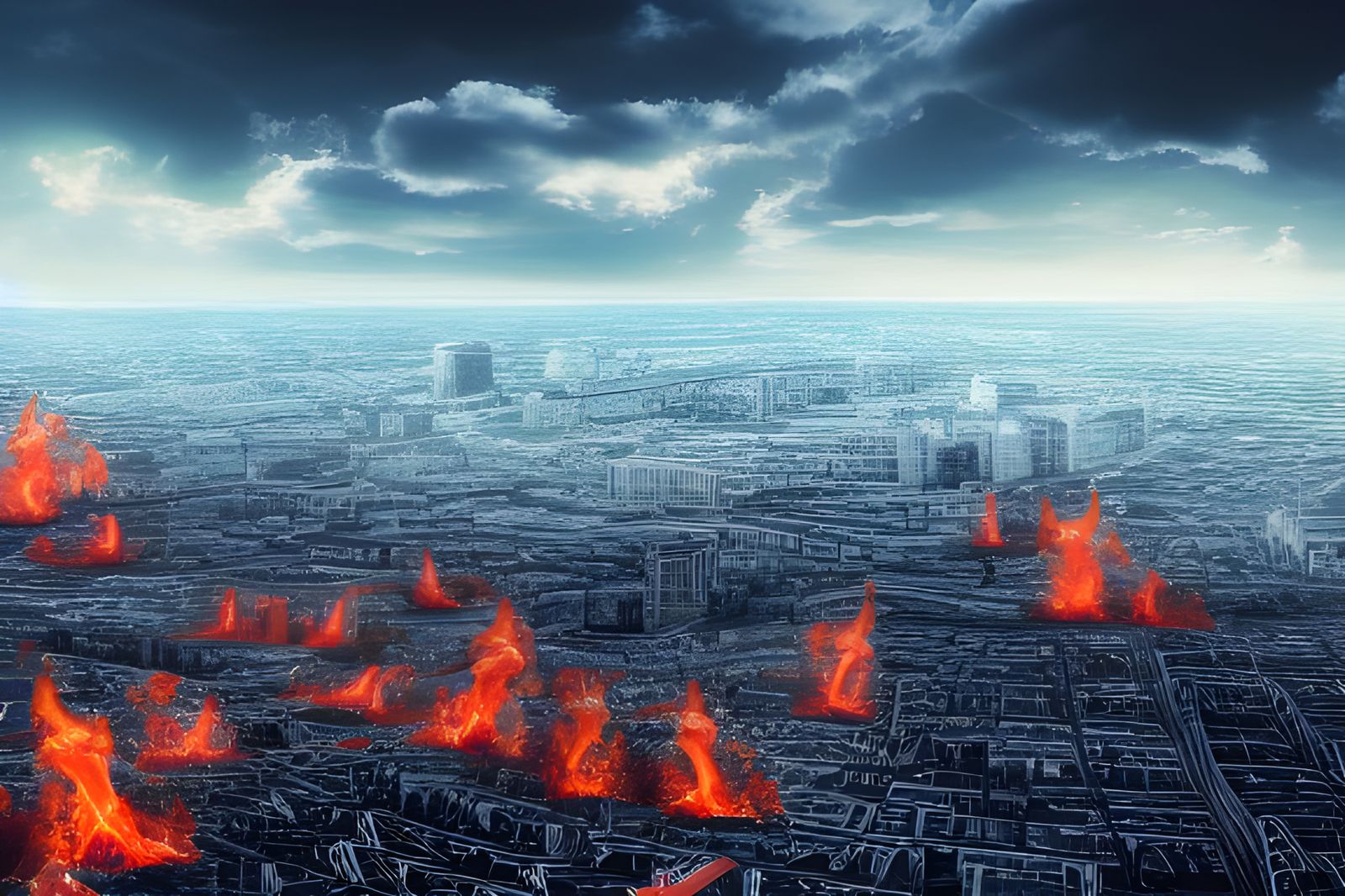 Hyperrealistic City Ablaze: A Business Perspective