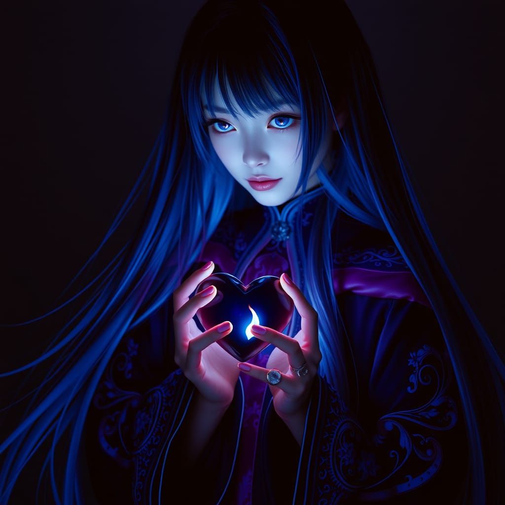 Hatsune Miku in Dark Fantasy Style with Glowing Heart