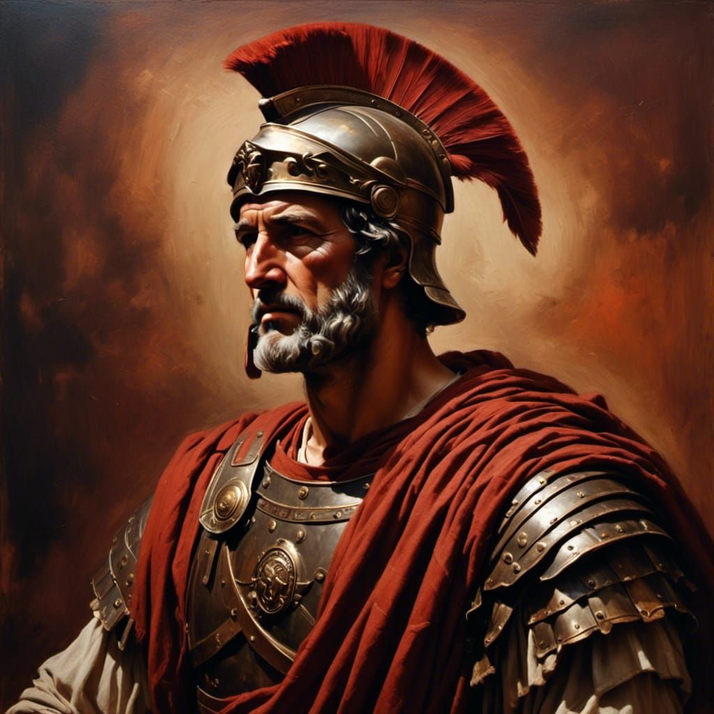 Roman Centurion Oil Painting with Chiaroscuro Lighting