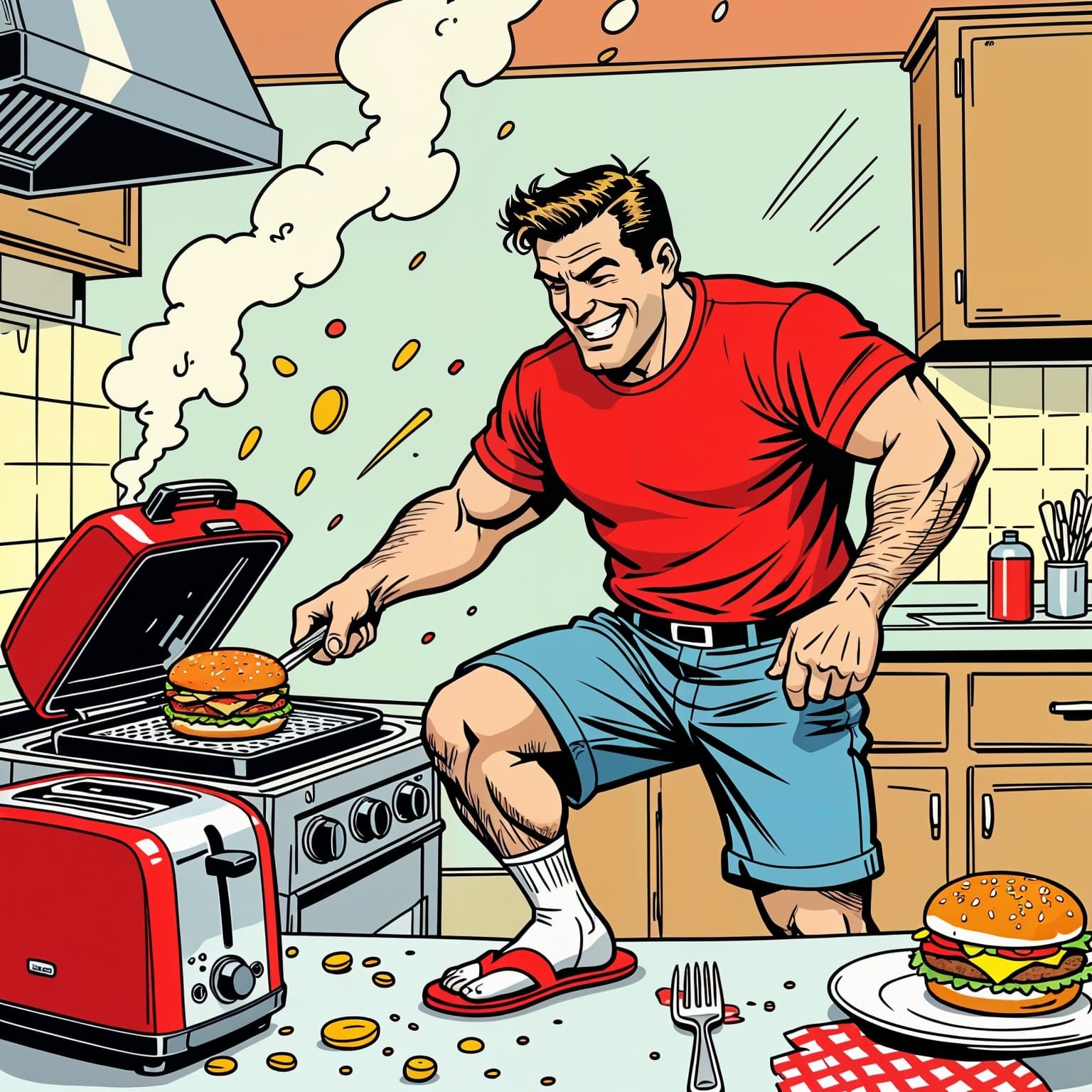 Humorous Illustration of a Dad in a Comic Book Style