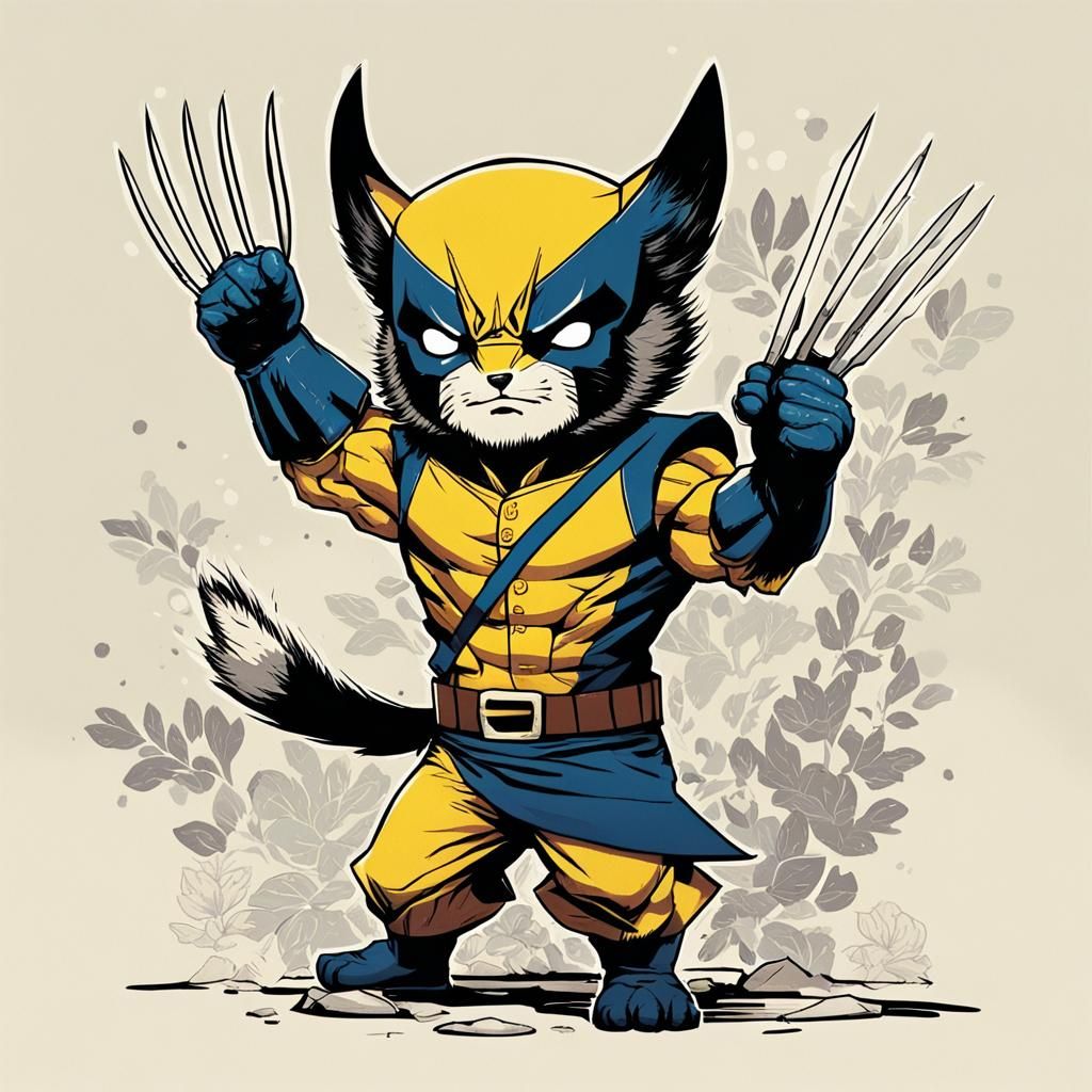 Squirrel Wolverine Chibi in Ukiyo-e Style