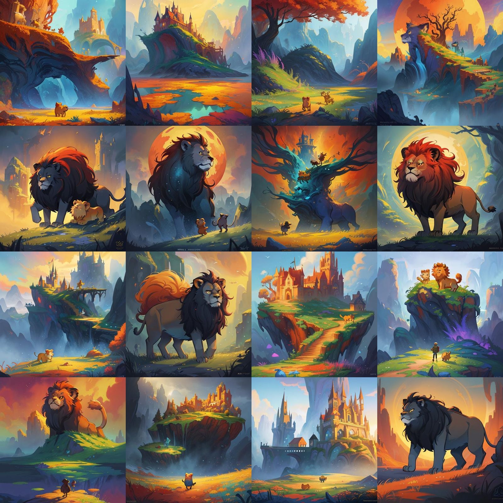 Disney-Style Cartoon Lion: Detailed Matte Painting
