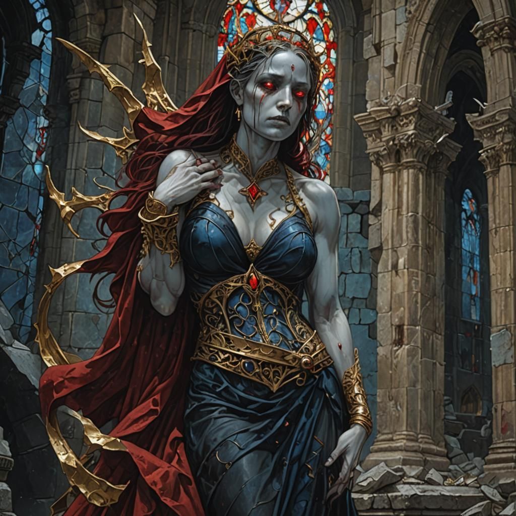 Demonic Prayer in Ruined Gothic Church