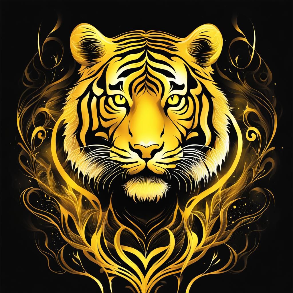 Ethereal Yellow Tiger in Digital Art Style