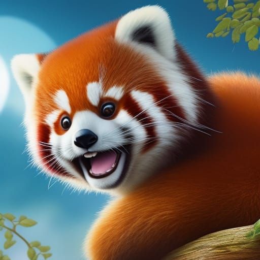 Adorable Red Panda Cub Close-up in 3D