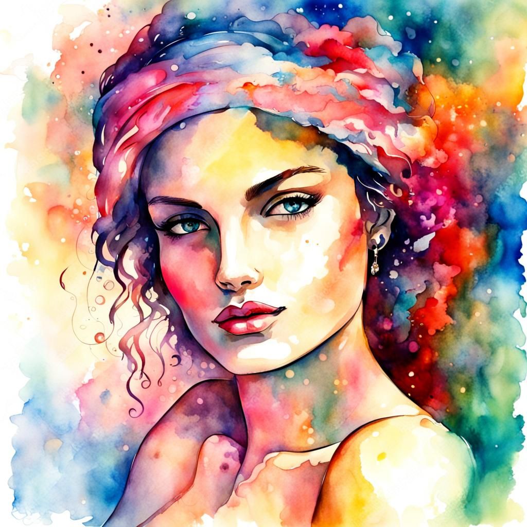 Sensual Woman in Bright Watercolor Style