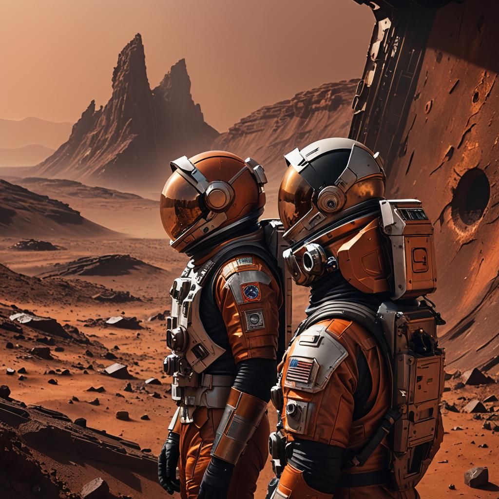 Astronauts on Mars Base During Dust Storm