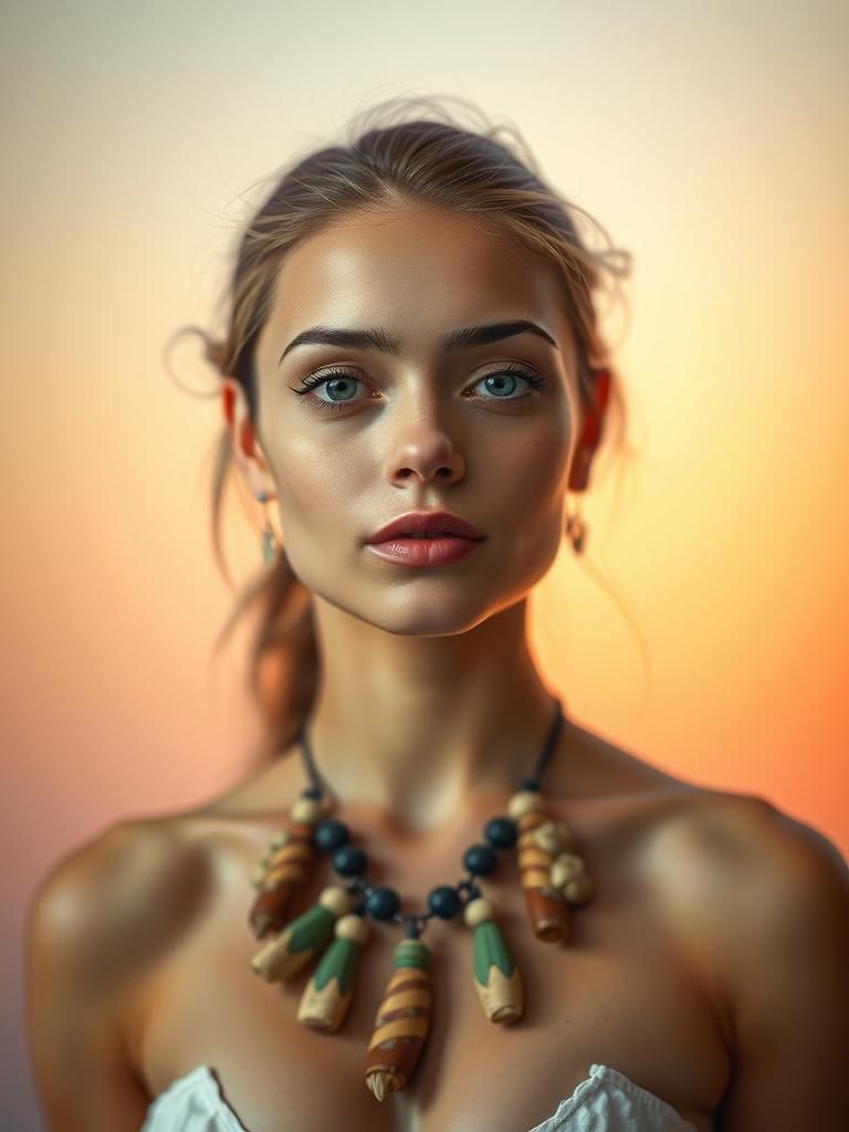 Elegant Woman with Organic Necklace, Fashion Photography