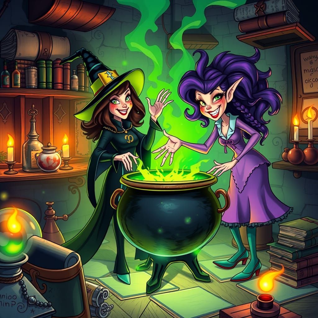 Magica De Spell and Madame Mim in Comic-Book Style