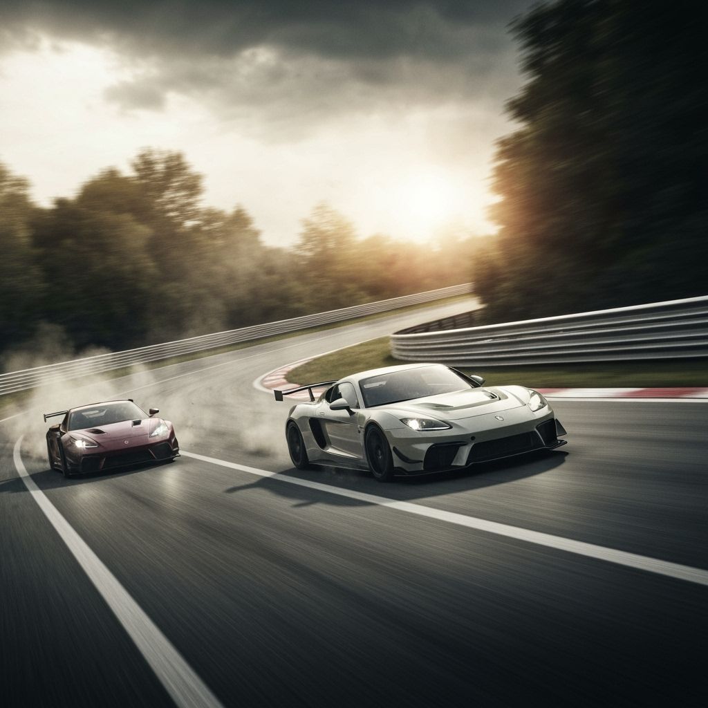 Intense Car Race on Winding Track in Cinematic Style