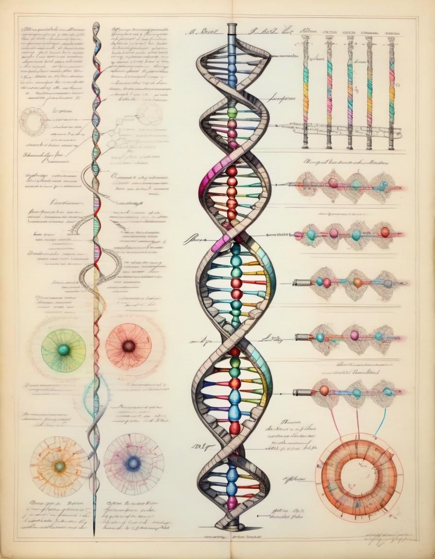 Detailed Vintage Scientific Diagram of DNA Strand