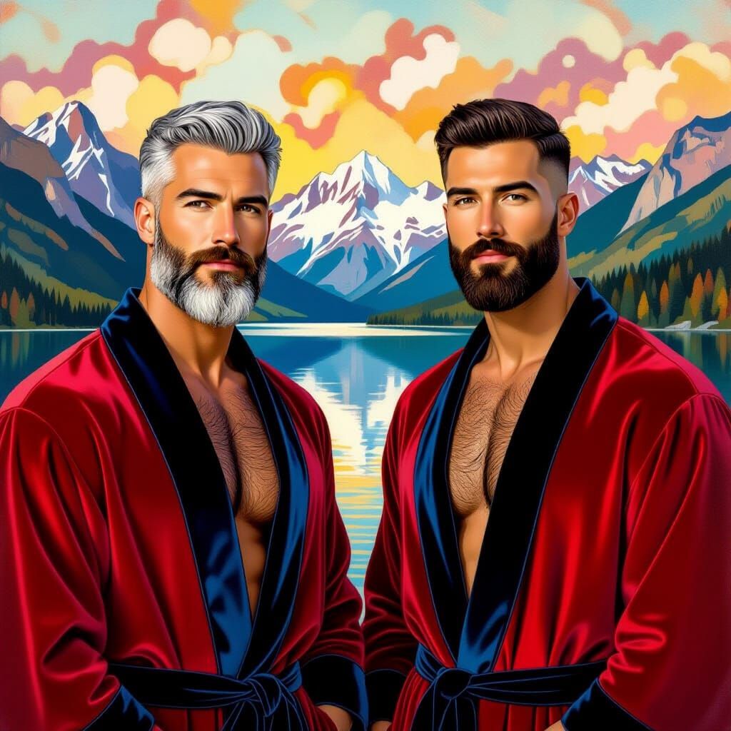 Portrait of Two Men in Velvet Robes, Neo-Impressionist Style