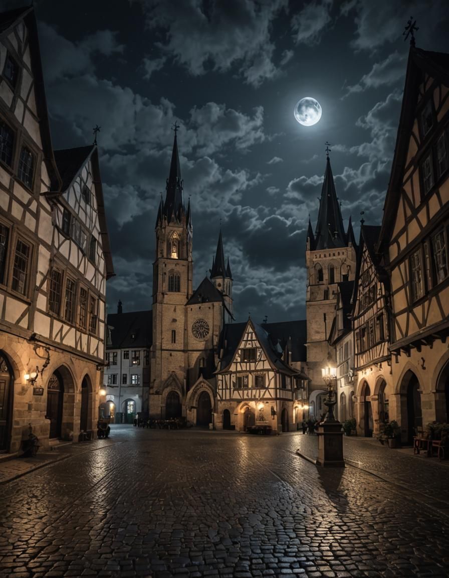Medieval Town Square at Night in Ultra HD