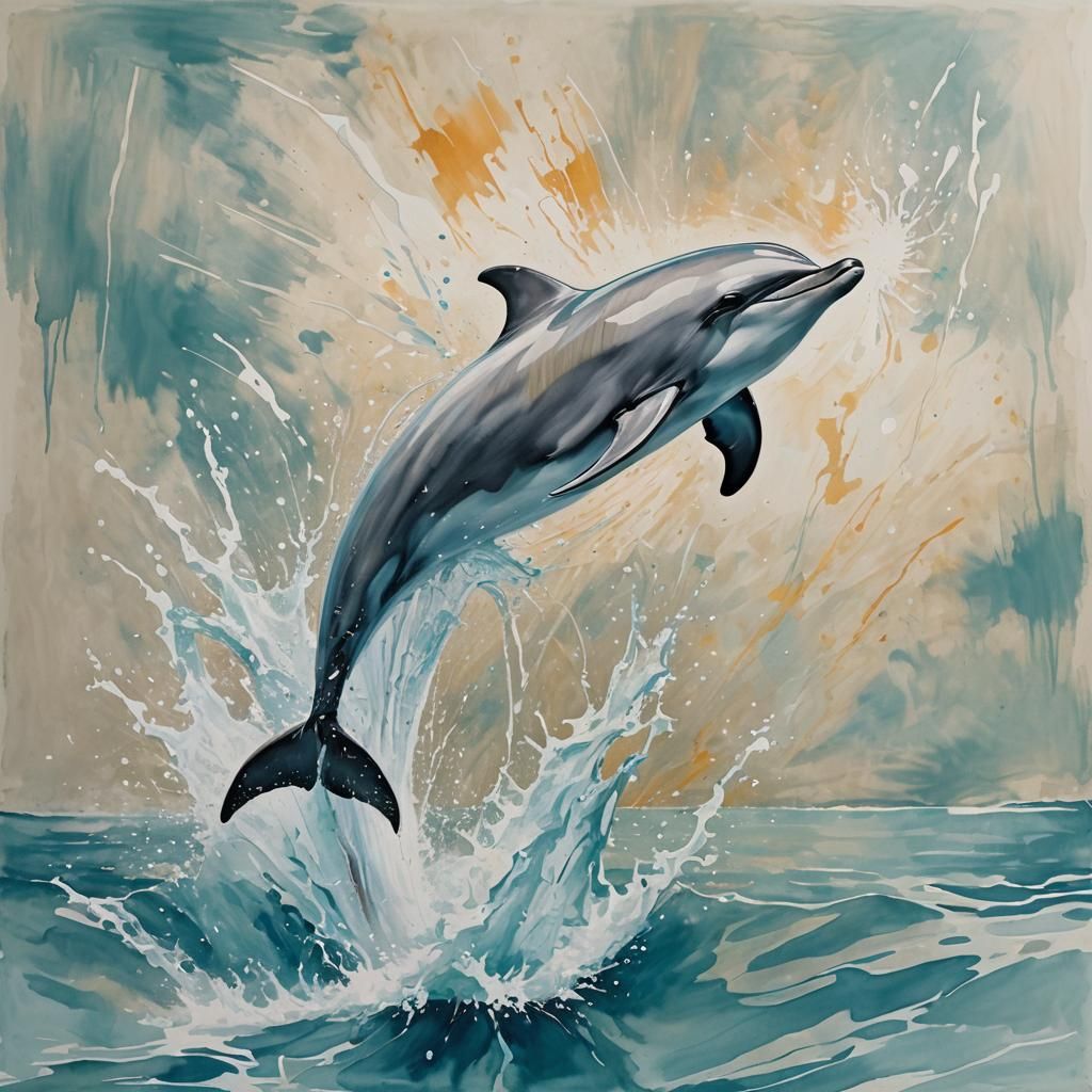 Dolphin Swimming at Water Olympics in Abstract Art