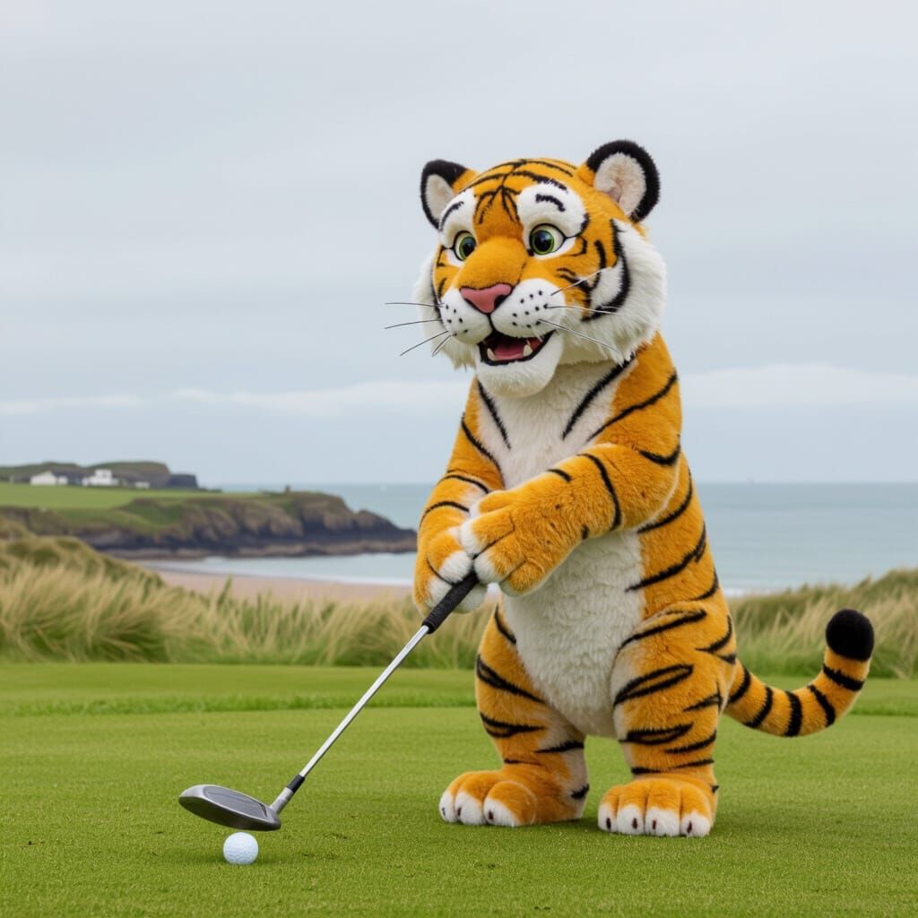 Tiger Playing Golf on Portrush