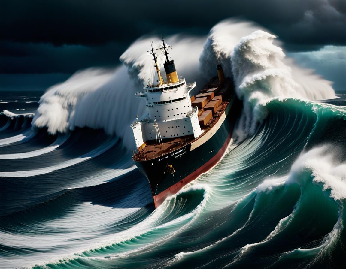 Edmund Fitzgerald Overwhelmed in Giant Storm, Matte Painting