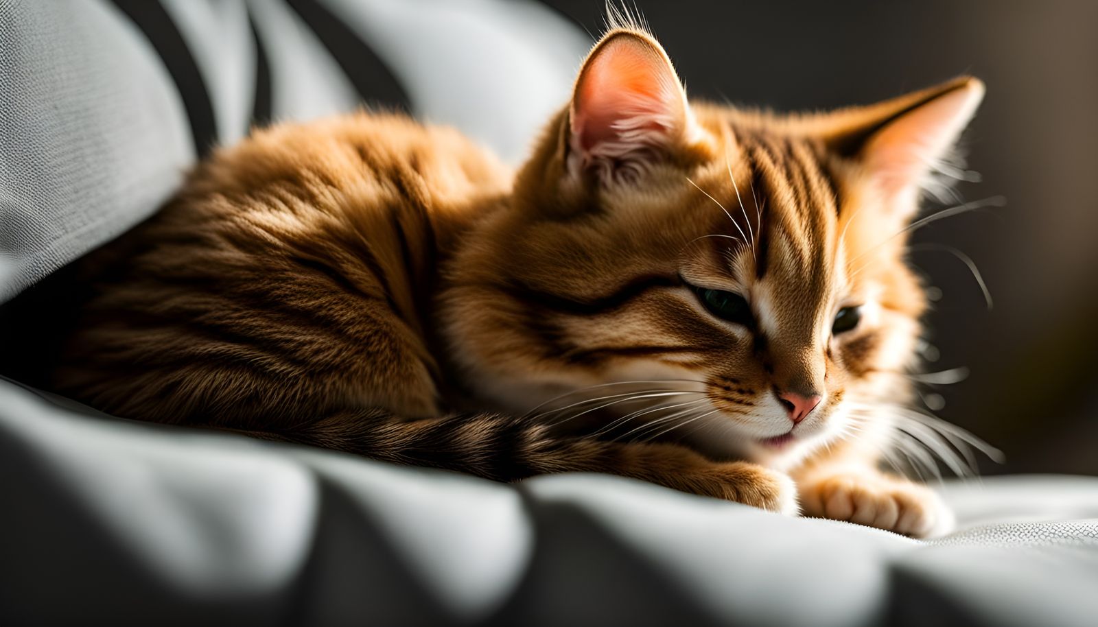 Adorable Kitty Asleep on Pillow, Photography Style