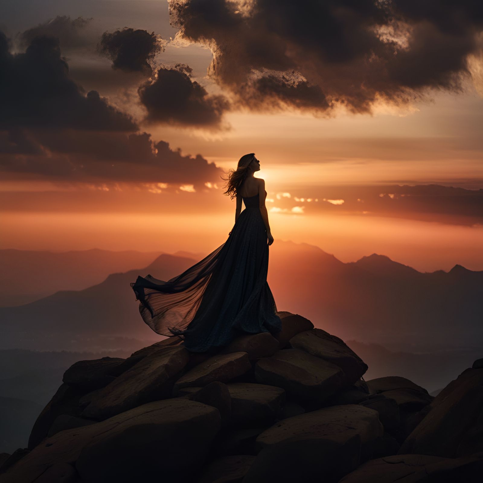 Silhouette of Girl at Sunset in Golden Hour