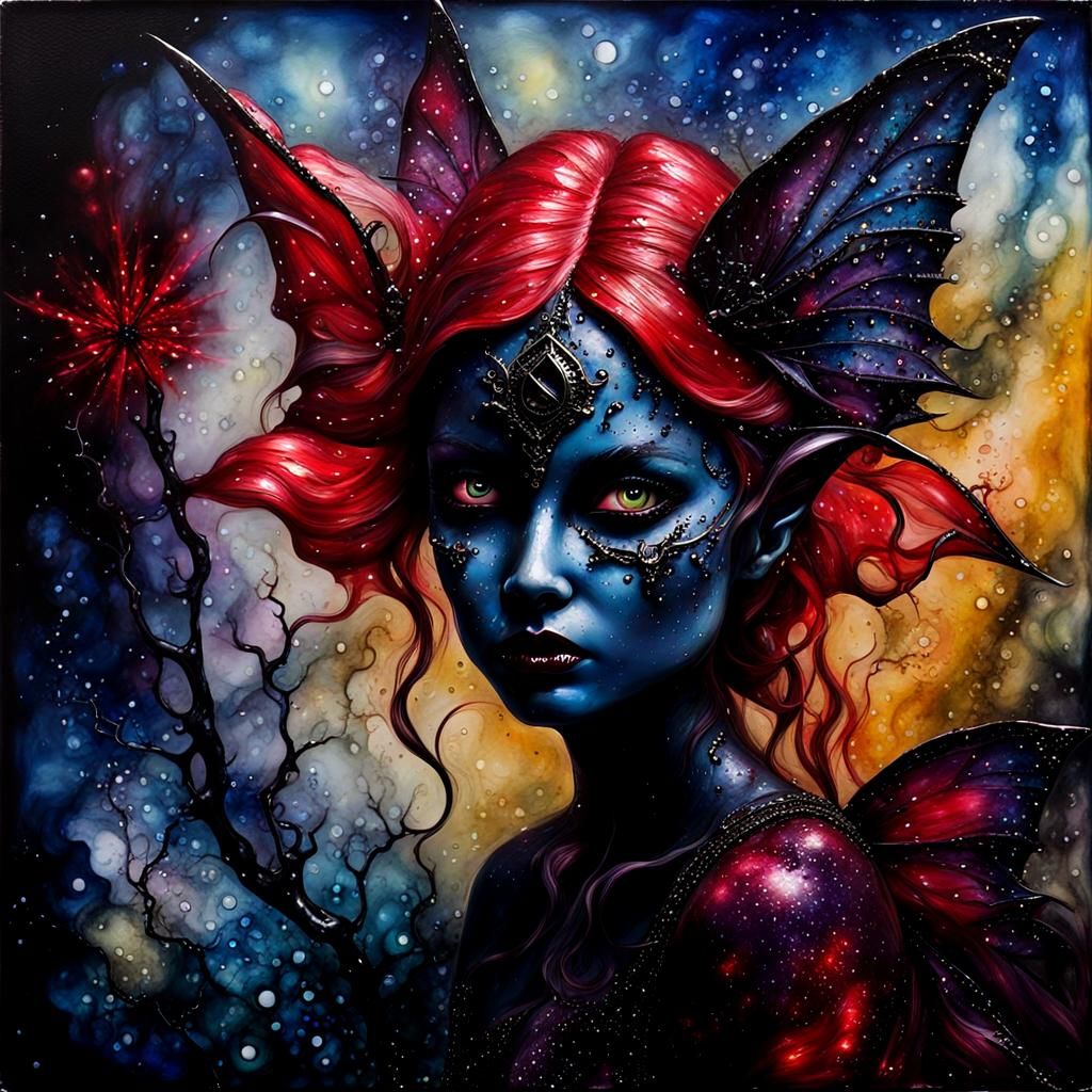 High Contrast Fairy in Dark Fantasy Encaustic Style