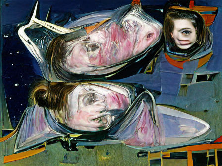 Surreal Portrait of Two Girls with Spaceships